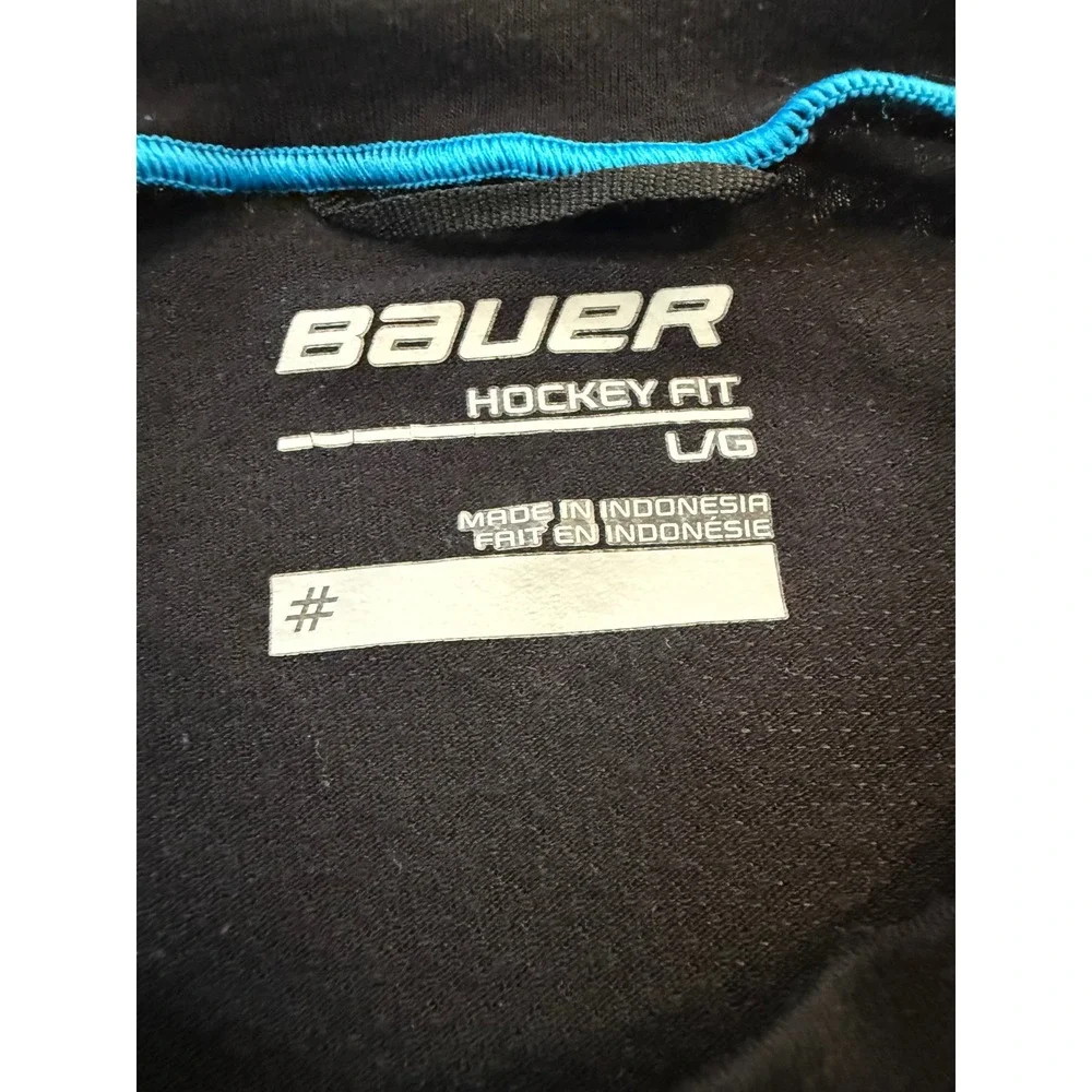 Bauer Hockey Fit Shirt Mens Large Black Teal Contrast Stitch Performance Tee